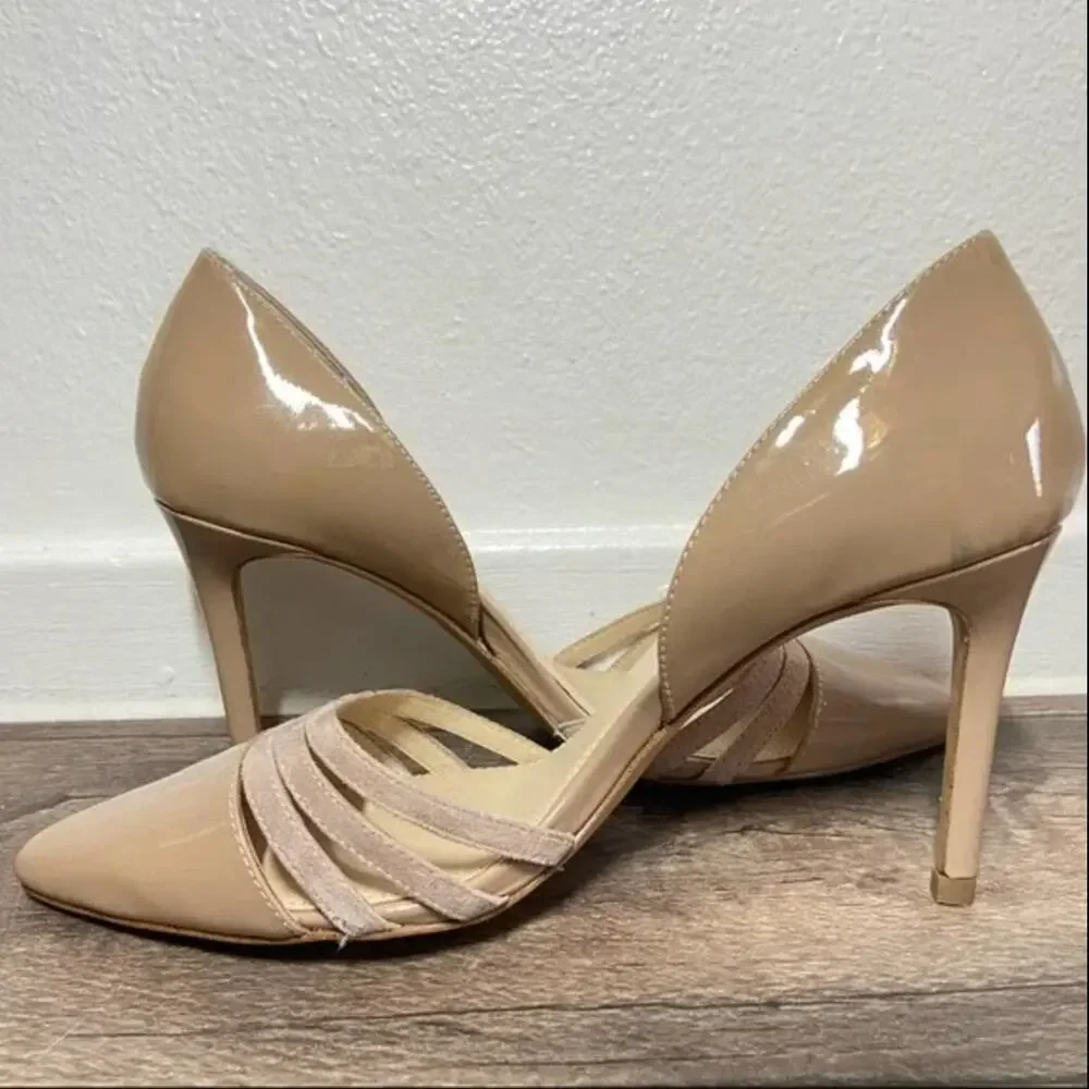 Botkier D'Orsay Heels Patent Leather Strappy Velvet Pointed Toe Nude 7.5